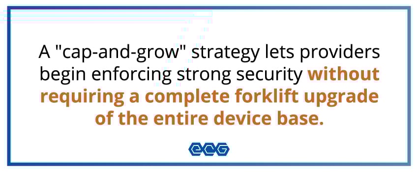 A "cap-and-grow" strategy lets providers begin enforcing strong security without requiring a complete forklift upgrade of the entire device base.