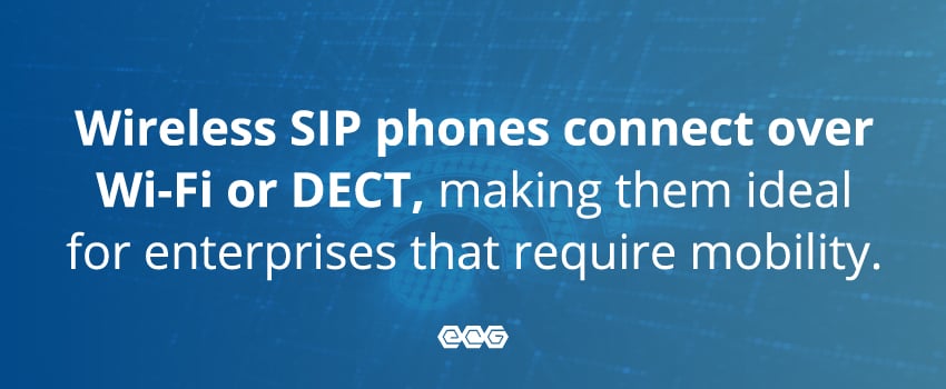 Wireless SIP phones connect over Wi-Fi or DECT, making them ideal for enterprises that require mobility.